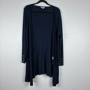 Joseph A Women Large Lightweight Long Cardigan Navy‎ Brass Hardware Cottagecore